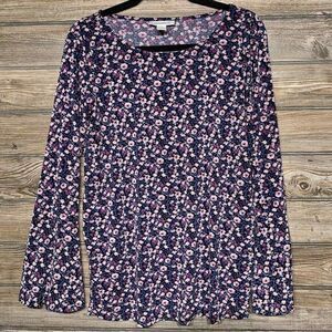 Motherhood Maternity Womens Medium‎ Top Black Purple Floral Bell Sleeve Blouse